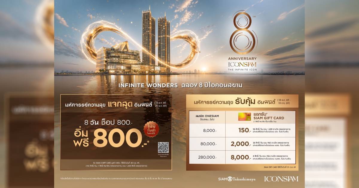 ไอคอนสยามฉลอง 8 ปี จัดโปรใหญ่ช็อป 800 อิ่มฟรี 800 บาท