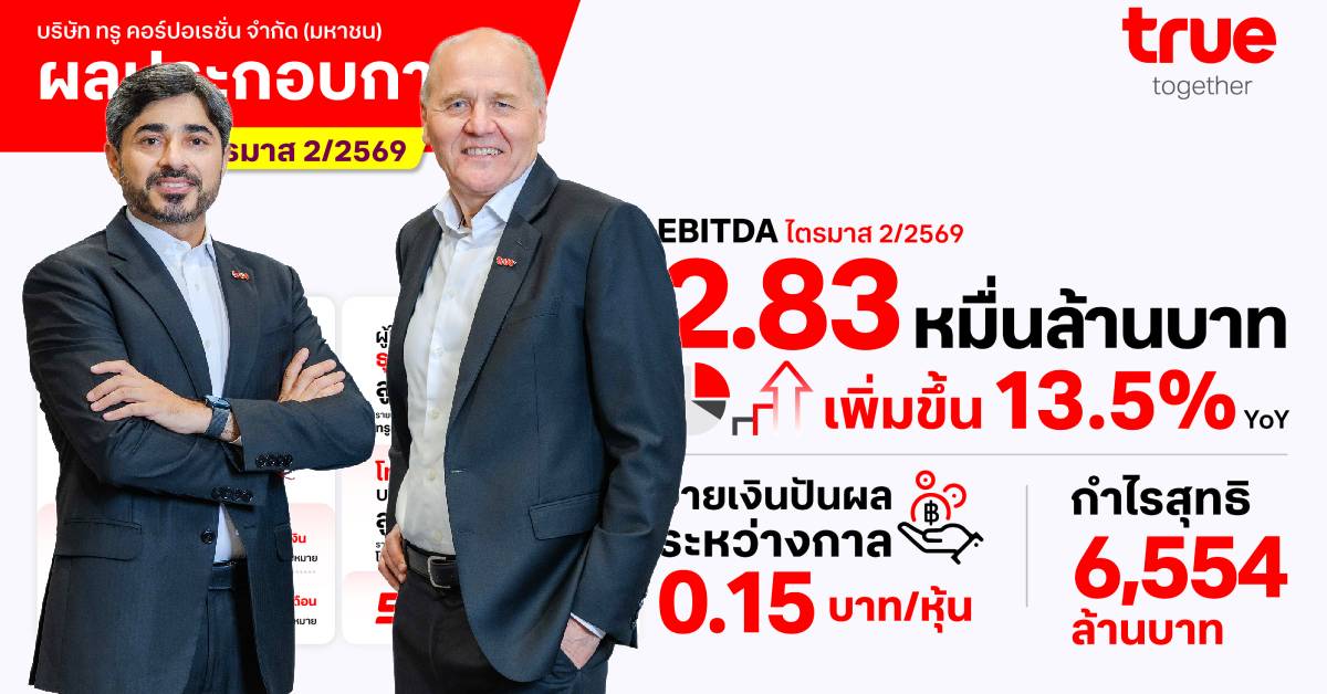 ทรู คอร์ปอเรชั่น กำไรต่อเนื่องไตรมาสที่ 6 รายได้โต ปันผล 5.2 พันล้านบาท